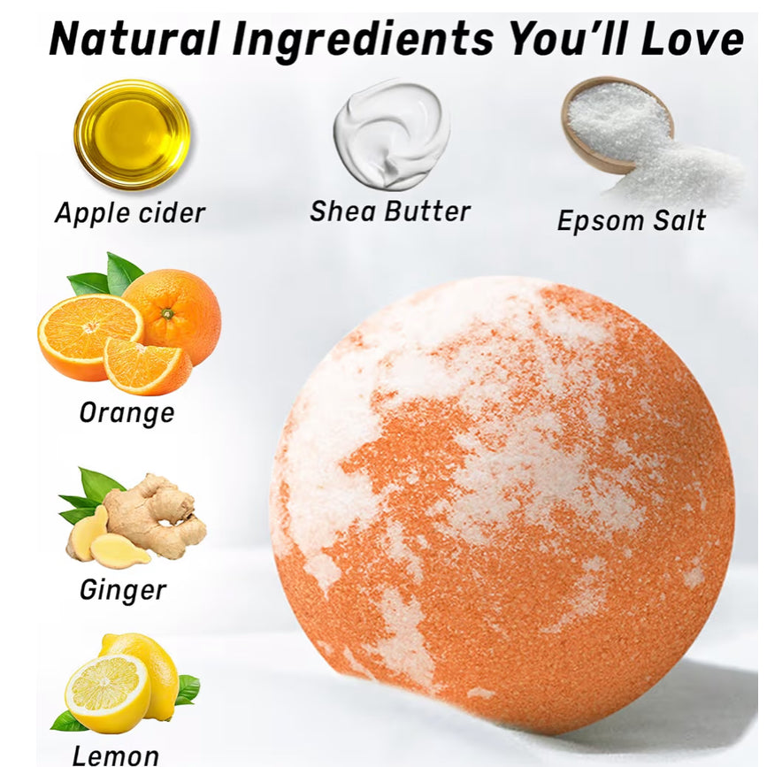 Natural Detox Bubble Bath Bombs Apple Cider Ginger Lemon Essential Oils Cleanse Hydrate Skin Extra Large Handmade Relaxing Spa Gift for Women Men