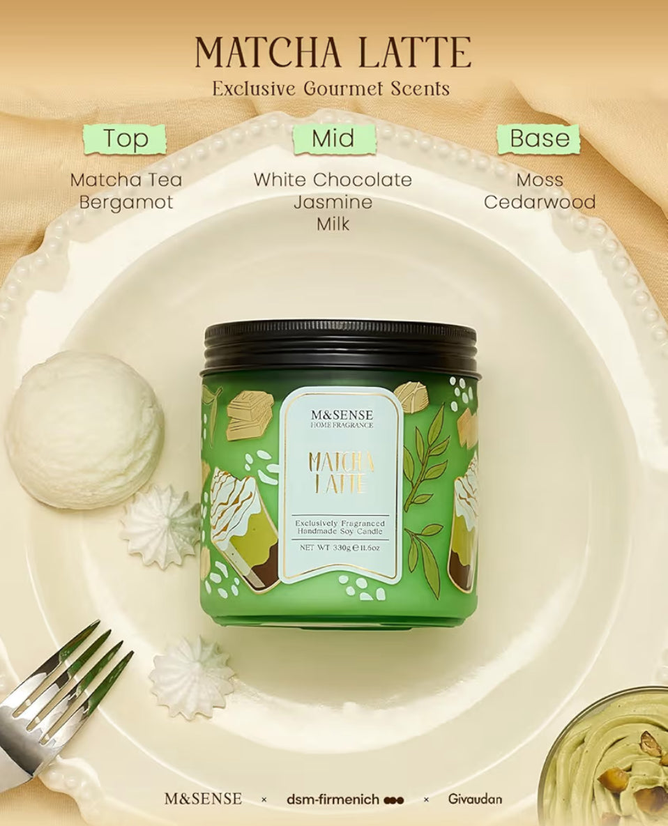 M&SENSE Matcha Latte Scented Candle, 11.6oz Natural Soy Wax candle , 70 Hours Long Lasting Clean Burn, Green Tea Creamy Aroma for Stress Relief, Non-Toxic Relaxing Aromatherapy Gifts for Women
