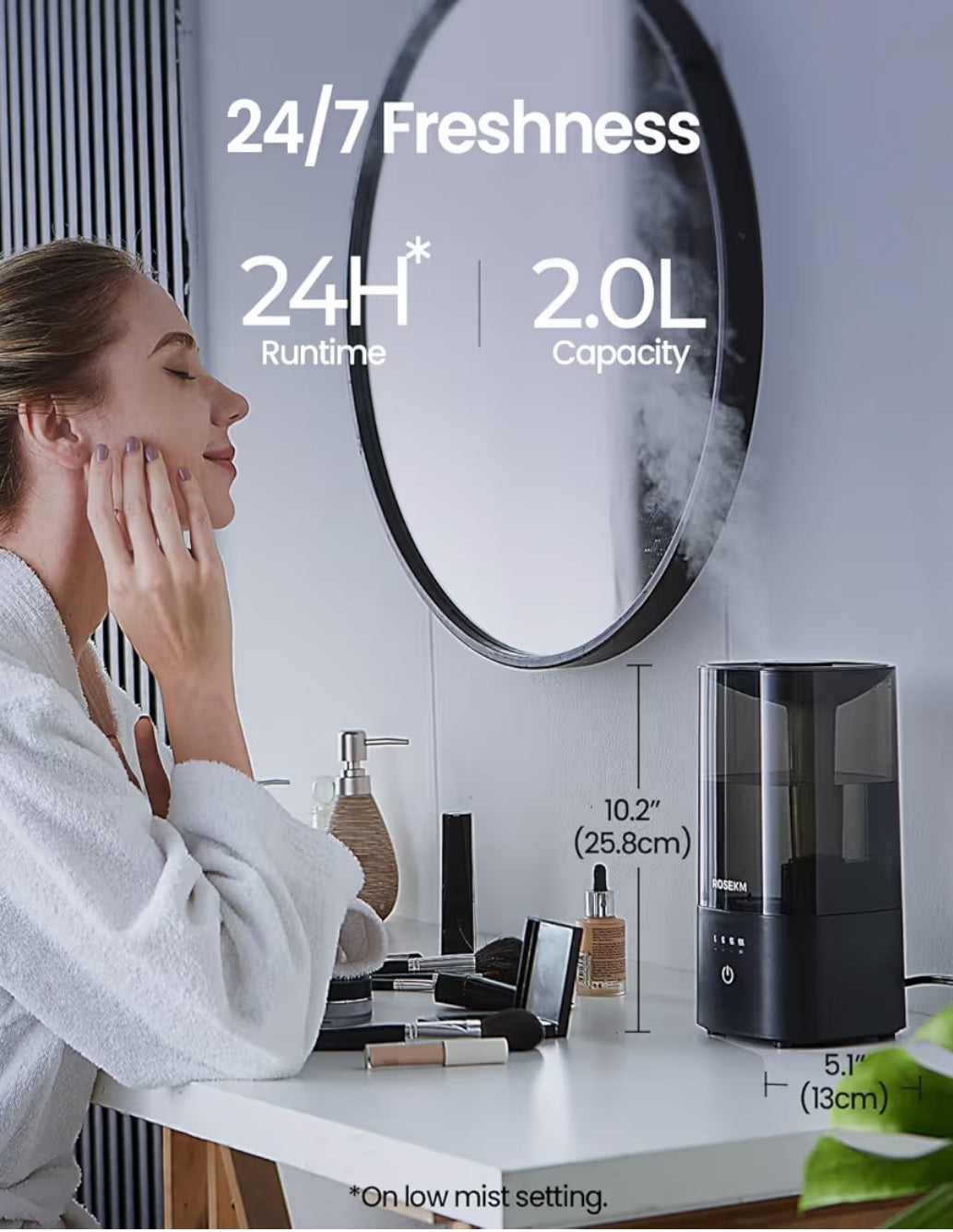 Humidifiers for Bedroom, 2.0L Cool Mist Humidifier for Home Plant and Baby Nursery, Quiet Ultrasonic Humidifier with 360° Nozzle, Auto Shut-Off, Filterless, Black