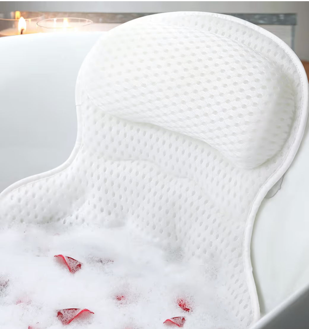 Bath Pillow Bathtub Pillow, Luxury Bath Pillows for Tub Neck and Back Support, Bath Tub Pillow Headrest with Soft 4D Mesh Fabric and Non-Slip Suction Cups, Relaxing Bath Accessories Spa Gifts