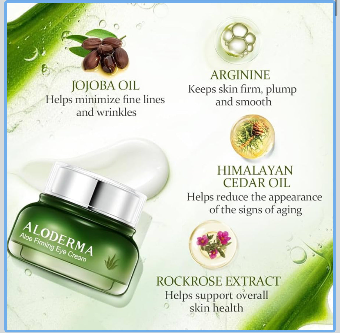 Aloderma Aloe Firming Eye Cream Made with 70% Organic Aloe Vera - Natural Daily Hydrating Eye Cream with Jojoba, Hyaluronic Acid, & Organic Aloe - Reduce Signs of Aging, Fine Lines & Wrinkles, 25g