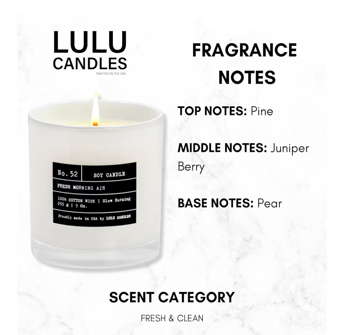 Lulu Candles | Fresh Morning Air | Luxury Scented Soy Jar Candle | Hand Poured in The USA | Highly Scented & Long Lasting (9 Oz.)