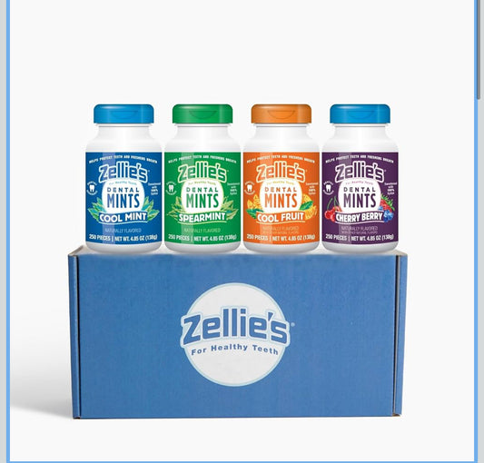 Zellie’s | 100% Xylitol | Mint Gift Set | Cool Mint, Cool Fruit, Spearmint, & Cherry Berry | No Aspartame, Gluten Free, Vegan & Kosher (250 Count – Pack of 4)