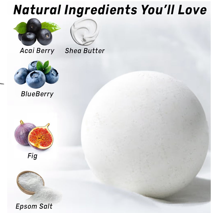 Natural Bath Bombs Skin Nourishing Detox Moisturize Antioxidant Acai Blueberry Luxury Fizzing Spa Bubble Bath Gift Set for Sensitive Skin Stress Relief Relaxation Gift Birthday Christmas