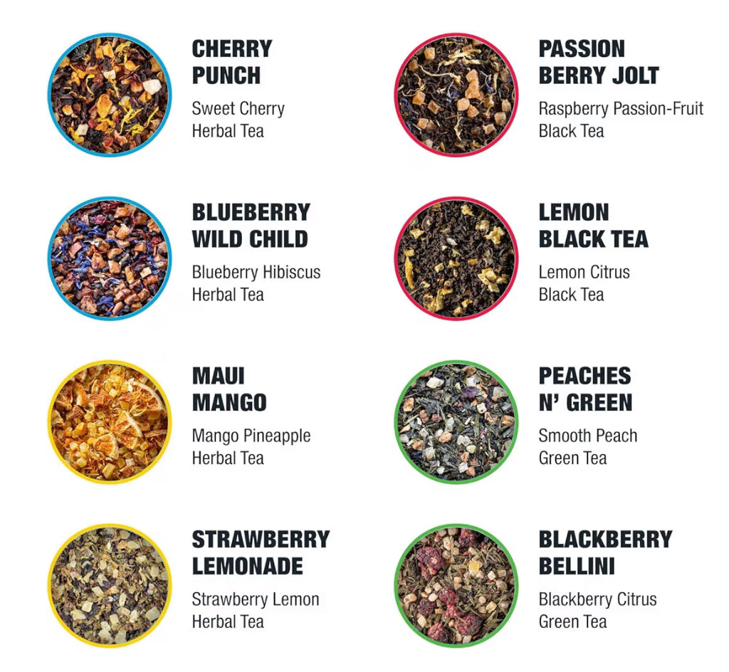 Tiesta Tea - Iced Tea Sampler Dry Flight Set, Loose Leaf, High to No Caffeine, Makes Cold Brew Iced Drink, Assorted Brew Sets with Herbal, Black, Fruit Blends & More, 8 Resealable Sample Pouches