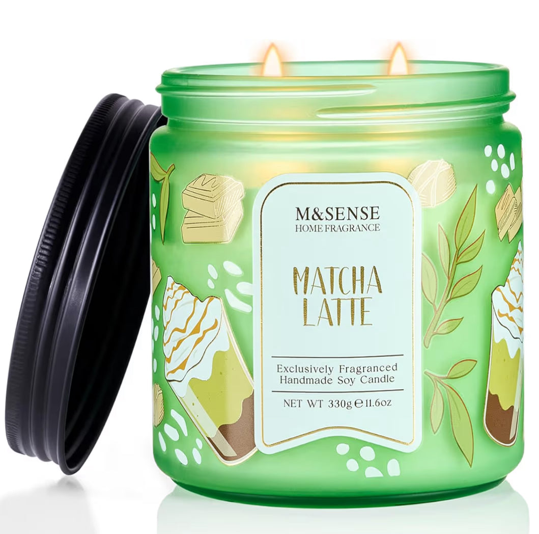 M&SENSE Matcha Latte Scented Candle, 11.6oz Natural Soy Wax candle , 70 Hours Long Lasting Clean Burn, Green Tea Creamy Aroma for Stress Relief, Non-Toxic Relaxing Aromatherapy Gifts for Women