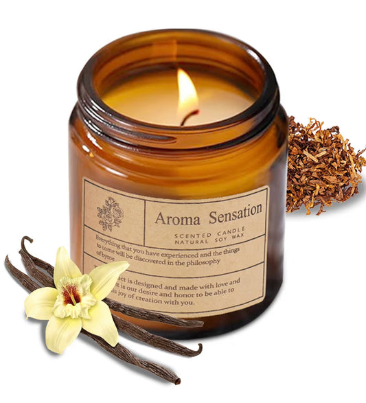 Organic Smoked Vanilla Candles - Non Toxic Soy Candles for Home, Stress Relief & Meditation (7oz)