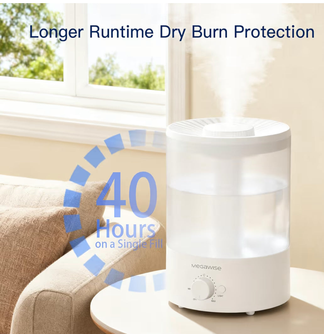 MegaWise Topfill 7-colour Night light humidifier for Kid bedroom with 3.5L Large Capacity, No leakage Design Fine Mist Output Auto Shutoff, Essential Oil Safe Tank