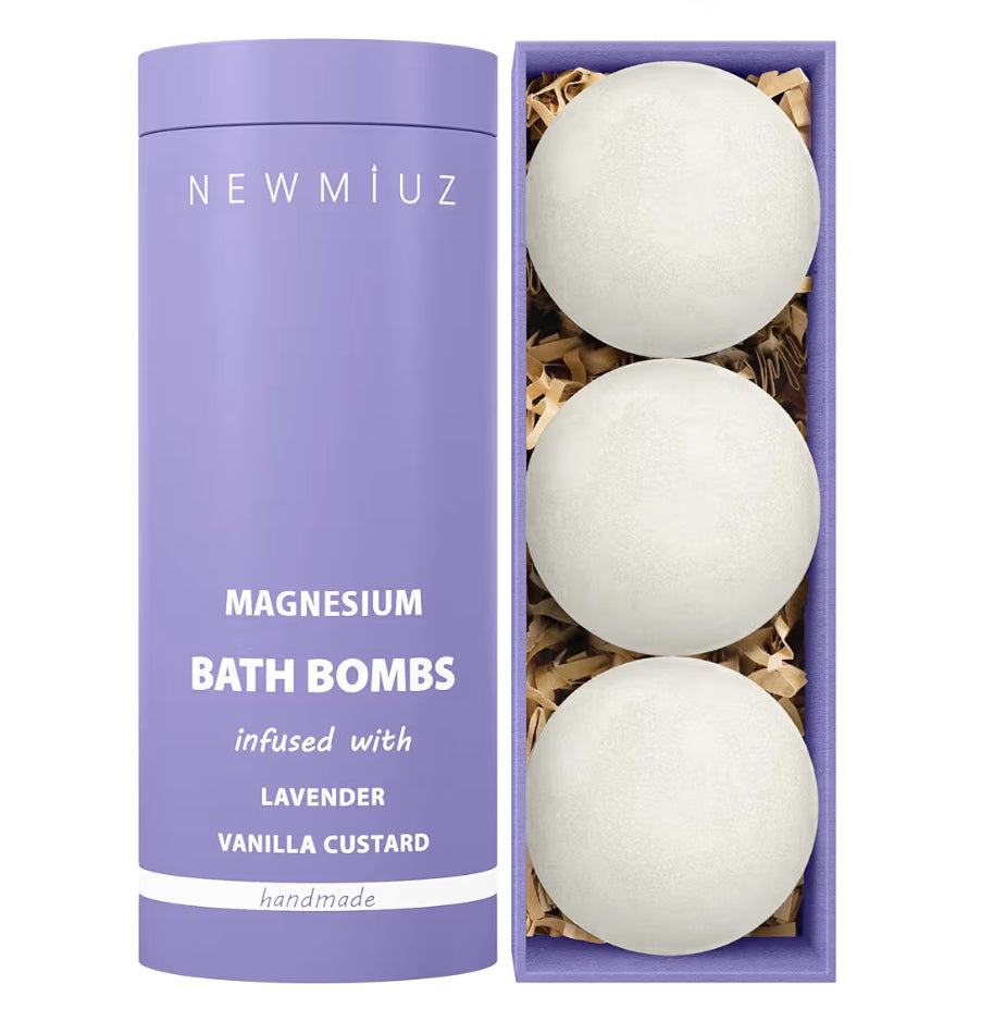 Magnesium Lavender Vanilla Luxury Fizzing Bath Bomb Sensitive Skin Formula for Relaxation Bath Moisturizing Shea Butter Stress Relief Gift for Women