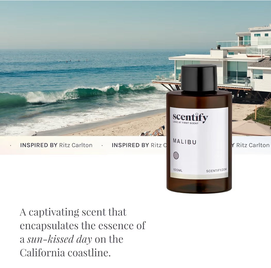 Scentify Malibu Aroma Oil Refill Scent for Oil Diffusers Aromatherapy Diffuser Fragrance
Lemon, White Tea, Thyme, Cedar, Musk Scents, Luxurious, Relaxing, 100ml, 3.38 oz