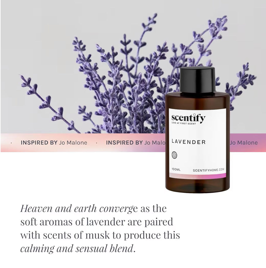 Scentify Luxurious Lavender Musk Relaxing Aroma Oil Refill Scent
for Oil Diffusers, Bergamot, Vanilla, Cedarwood Scents, Aromatherapy Diffuser, Fragrance, 100ml, 3.38 oz