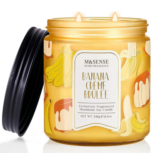 M&SENSE Banana Crème Brûlée Scented Candle, 11.6oz Natural Soy Wax candle, 70 Hours Long Lasting Clean Burn, Holiday Jar Candle for Home Decor, Non-Toxic Relaxing Aromatherapy Gifts for Women