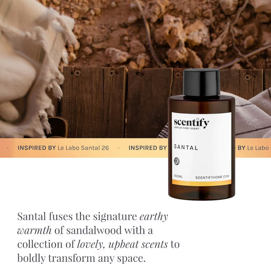 Scentify Santal Luxurious Relaxing Aroma Oil Refill - Aromatherapy Diffuser Fragrance Scent for Oil Diffusers
Iris, Amber, Sandalwood, Cedar Scents, 100ml, 3.38 oz