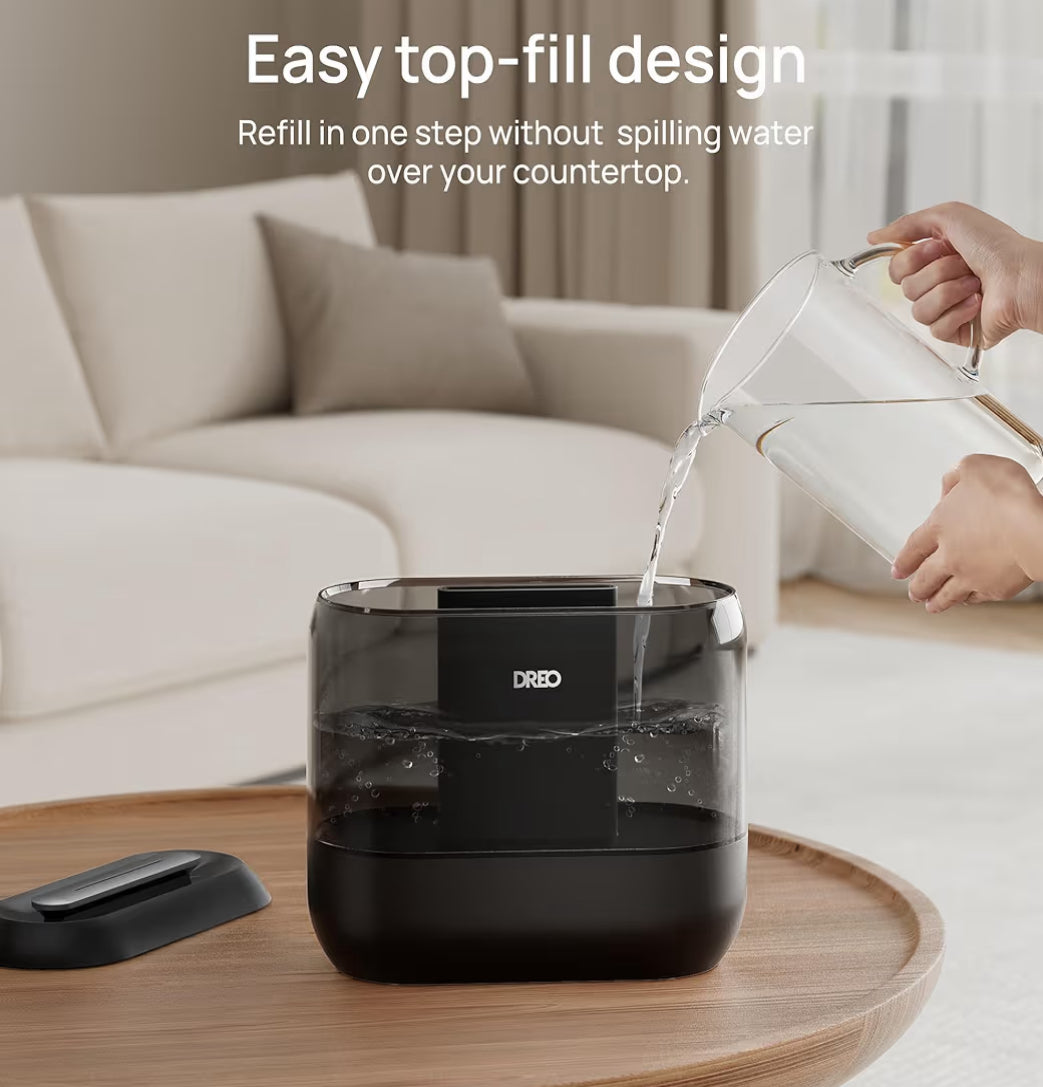 Dreo Top Fill 4L Humidifiers for Bedroom, 36H Runtime, 28 dB Quiet Cool Mist Supersized Air Humidifier for Large Room, Plants, Baby Nursery, Indoor, Night Light, Easy to Clean & Fill, Black