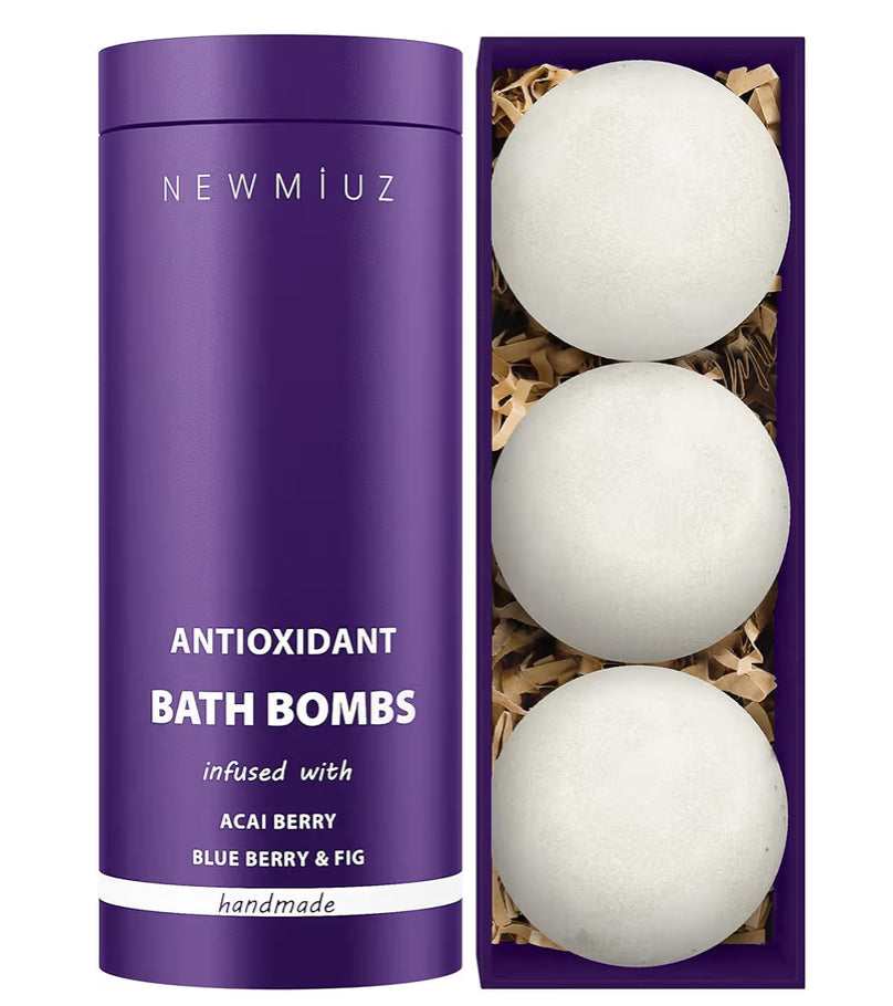 Natural Bath Bombs Skin Nourishing Detox Moisturize Antioxidant Acai Blueberry Luxury Fizzing Spa Bubble Bath Gift Set for Sensitive Skin Stress Relief Relaxation Gift Birthday Christmas