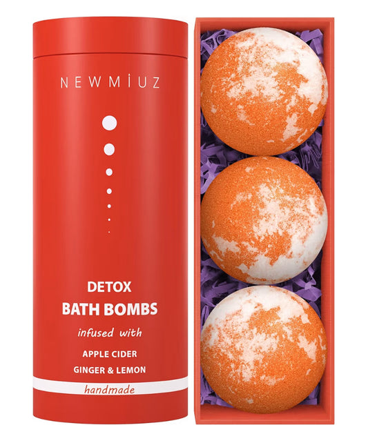 Natural Detox Bubble Bath Bombs Apple Cider Ginger Lemon Essential Oils Cleanse Hydrate Skin Extra Large Handmade Relaxing Spa Gift for Women Men