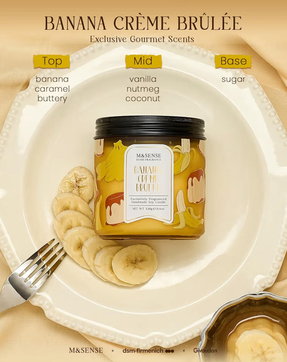 M&SENSE Banana Crème Brûlée Scented Candle, 11.6oz Natural Soy Wax candle, 70 Hours Long Lasting Clean Burn, Holiday Jar Candle for Home Decor, Non-Toxic Relaxing Aromatherapy Gifts for Women