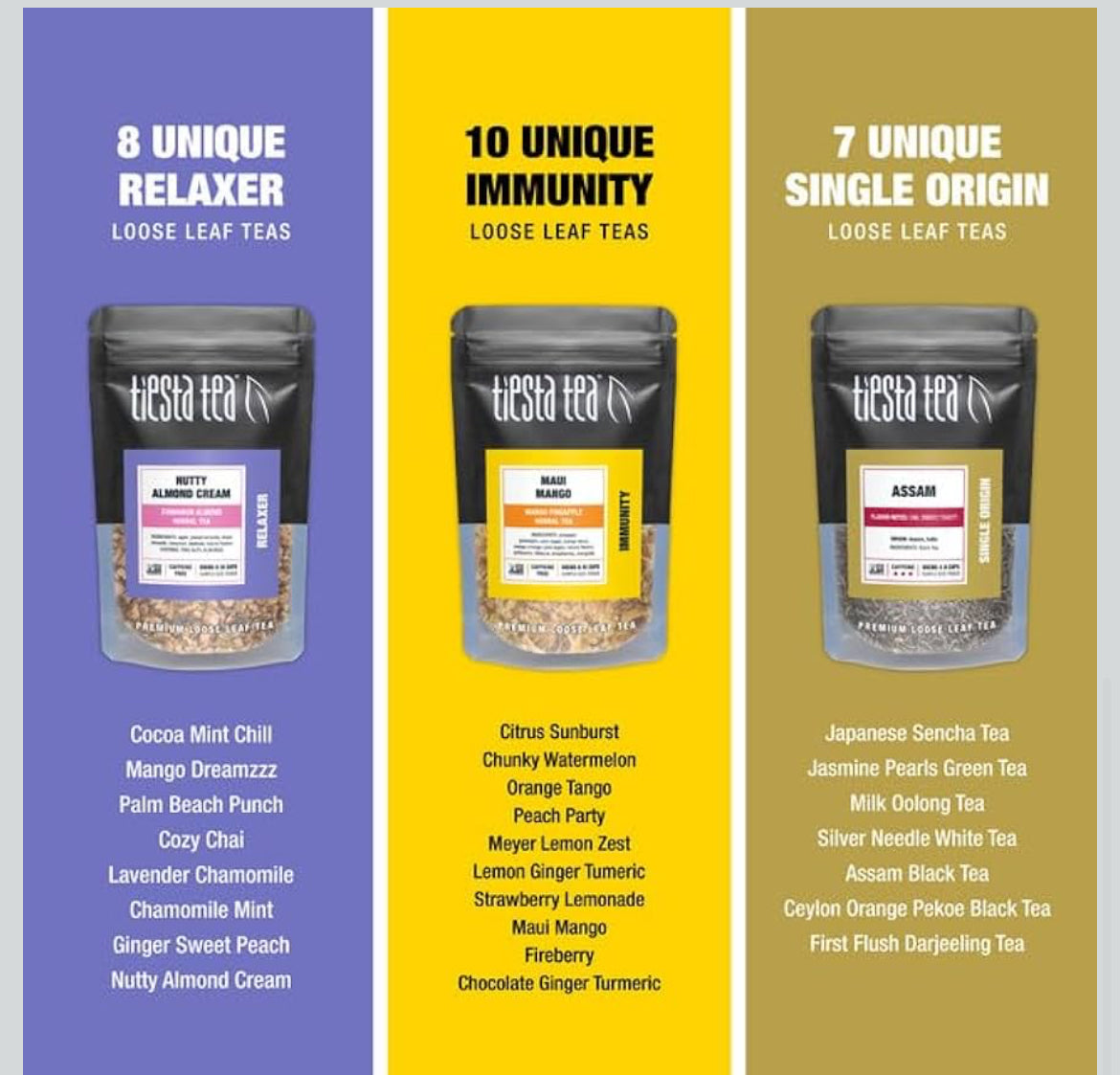 Tiesta Tea - Tiesta Tastings Sampler Dry Flight Set, Loose Leaf, High to No Caffeine, Makes Hot and Iced, Assorted Tea Sets with Herbal, Chai, Fruit Blend & More, 45 Resealable Sample Pouches