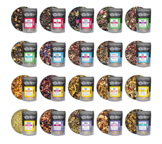 Tiesta Tea - Discovery Sampler Dry Flight Set, Loose Leaf, High to No Caffeine, Hot & Iced Up to 200 Cups, Tea Variety Pack with Green, Herbal, Black & Chai Brew, 20 Resealable Sample Pouches
