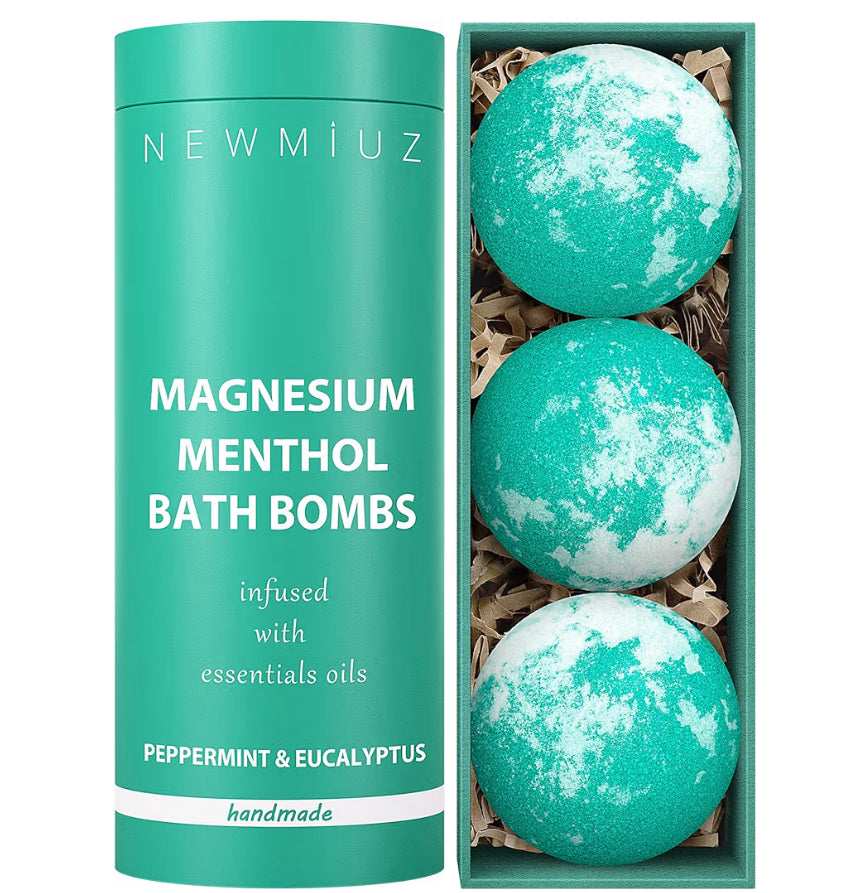 Magnesium Menthol Fizzing Bath Bomb Eucalyptus Peppermint Epsom Salt Refreshing Bubble Spa with Essential Oil Infused Post Workout Sore Muscles Recovery Gift