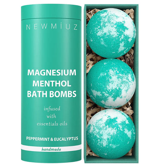 Magnesium Menthol Fizzing Bath Bomb Eucalyptus Peppermint Epsom Salt Refreshing Bubble Spa with Essential Oil Infused Post Workout Sore Muscles Recovery Gift