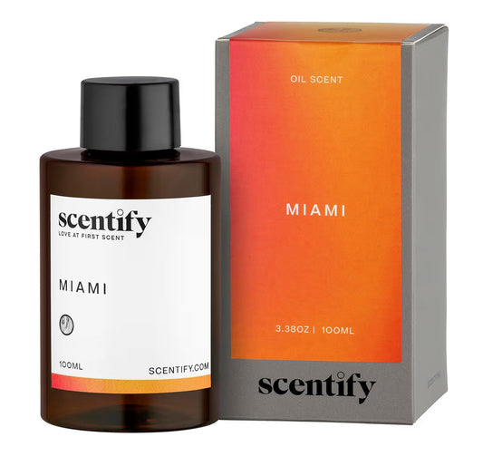 Scentify Miami Aroma Oil Refill Scent for Oil Diffusers - Creamy, Cashmere, Sandalwood, Musk Scents - Luxurious Relaxing Aromatherapy Diffuser Fragrance 100ml, 3.38 oz