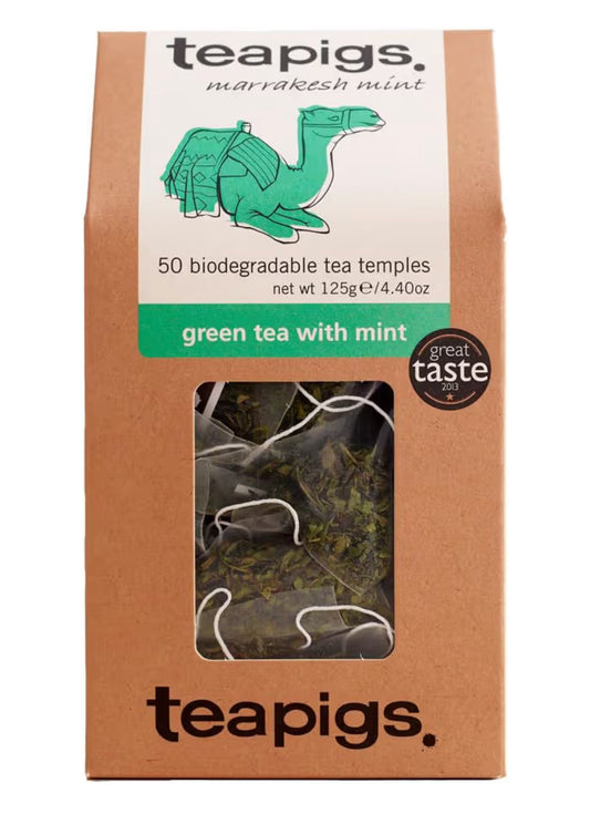 Teapigs Green Tea With Mint, Tea Bags Made With Whole Leaves, caffeine-free, natural ingredients (1 Pack of 50 Teabags)