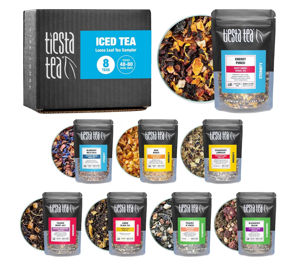 Tiesta Tea - Iced Tea Sampler Dry Flight Set, Loose Leaf, High to No Caffeine, Makes Cold Brew Iced Drink, Assorted Brew Sets with Herbal, Black, Fruit Blends & More, 8 Resealable Sample Pouches