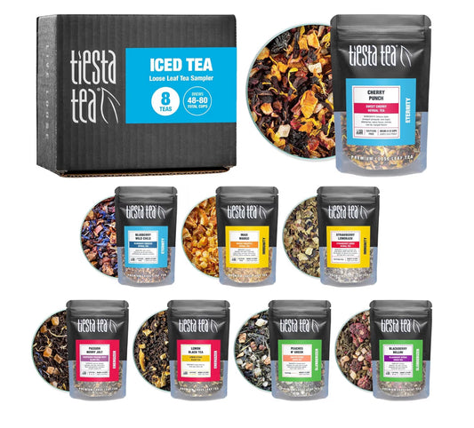 Tiesta Tea - Iced Tea Sampler Dry Flight Set, Loose Leaf, High to No Caffeine, Makes Cold Brew Iced Drink, Assorted Brew Sets with Herbal, Black, Fruit Blends & More, 8 Resealable Sample Pouches