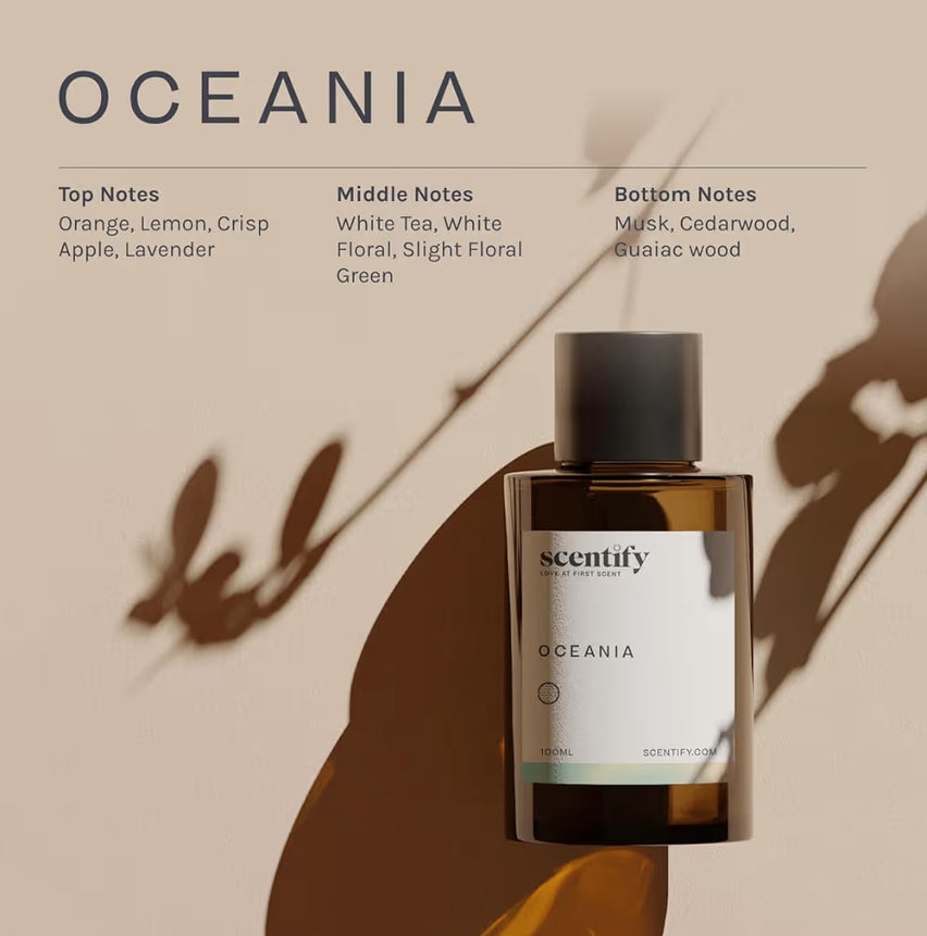 Scentify Oceania Luxurious Relaxing Aroma Oil Refill Scent for Oil Diffusers Aromatherapy Diffuser Fragrance
Orange, Apple, White Tea, Lavender Scents, 100ml, 3.38 oz