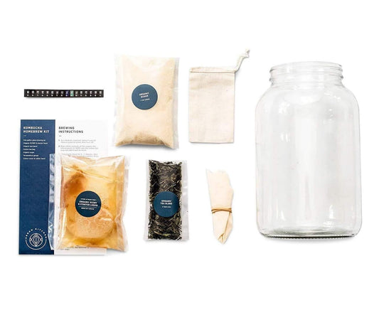 Kombucha Starter Kit – Includes Organic SCOBY, Starter Liquid, 1 Gallon Glass Jar, Temp Gauge, Tea, and Sugar
