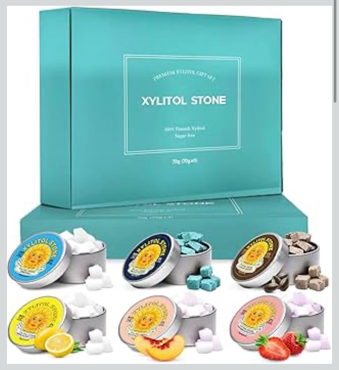 Xylitol Stone Sugar Free Candy - Vegan & Keto Friendly Unique Hard Candy - 100% Natural Flavor Candies - Gluten Free & Non-GMO Breath Freshener Mints - Pack of 6 (2 Strawberry, 2 Lemon, 2 Peach)