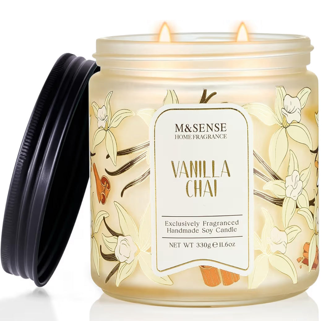 M&SENSE Vanilla Chai Scented Candle, 11.6oz Natural Soy Wax candle ,70 Hours Long Lasting Clean Burn, Holiday Jar Candle for Home Decor, Non-Toxic Relaxing Aromatherapy Gifts for Women