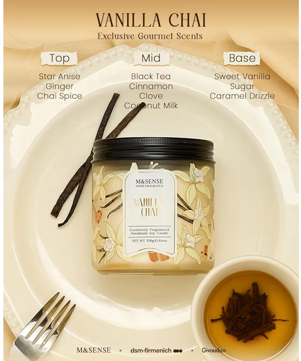 M&SENSE Vanilla Chai Scented Candle, 11.6oz Natural Soy Wax candle ,70 Hours Long Lasting Clean Burn, Holiday Jar Candle for Home Decor, Non-Toxic Relaxing Aromatherapy Gifts for Women