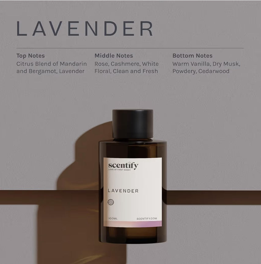 Scentify Luxurious Lavender Musk Relaxing Aroma Oil Refill Scent
for Oil Diffusers, Bergamot, Vanilla, Cedarwood Scents, Aromatherapy Diffuser, Fragrance, 100ml, 3.38 oz