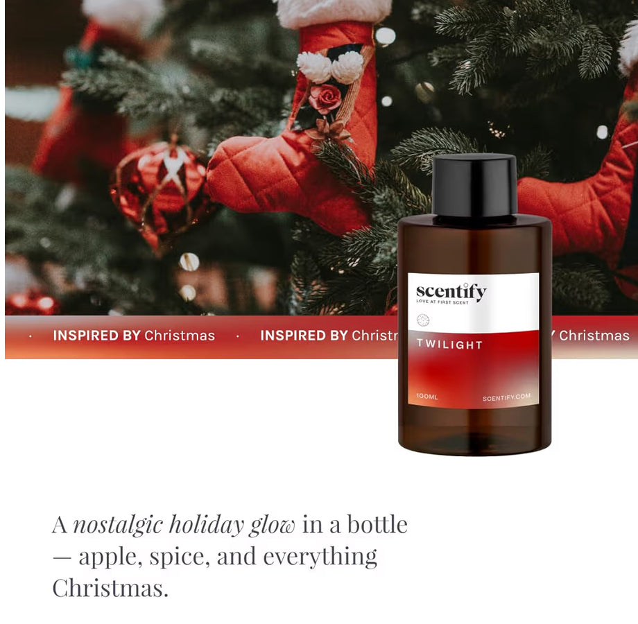 Scentify Holiday Twilight Aroma Oil Christmas Refill Scent for Oil Diffusers - Apple, Spice, Clove, Citrus - Luxurious Relaxing Aromatherapy Fragrance 100ml, 3.38oz