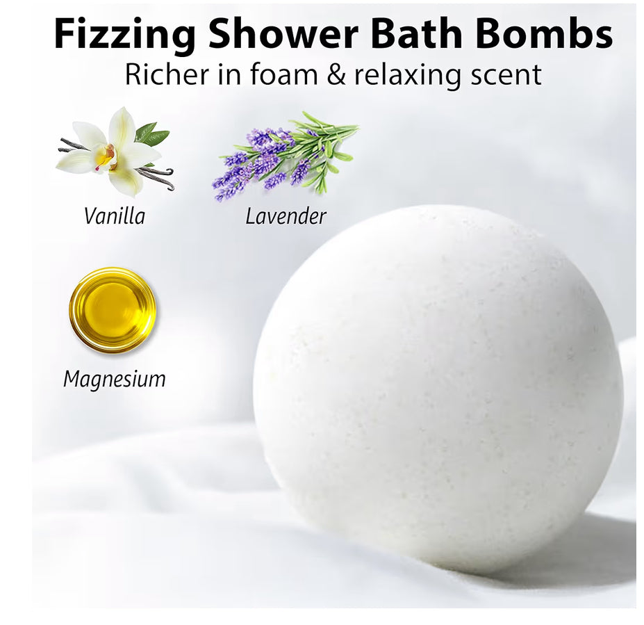 Magnesium Lavender Vanilla Luxury Fizzing Bath Bomb Sensitive Skin Formula for Relaxation Bath Moisturizing Shea Butter Stress Relief Gift for Women