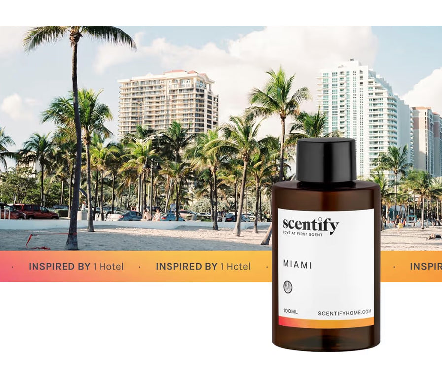 Scentify Miami Aroma Oil Refill Scent for Oil Diffusers - Creamy, Cashmere, Sandalwood, Musk Scents - Luxurious Relaxing Aromatherapy Diffuser Fragrance 100ml, 3.38 oz