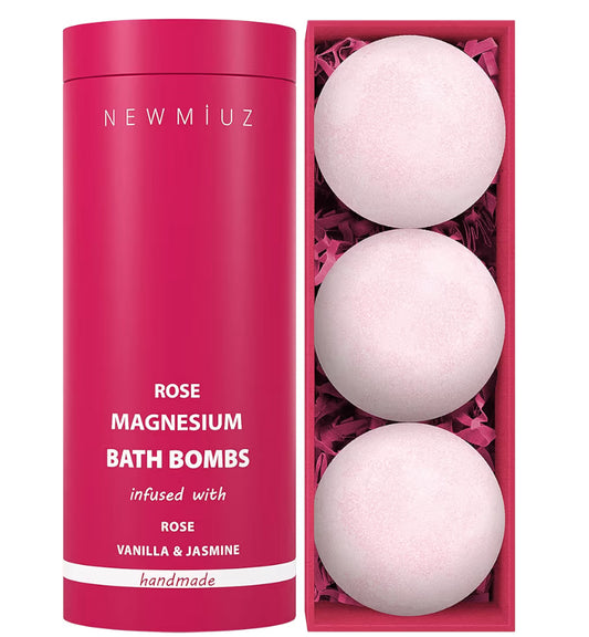 Magnesium Rose Vanilla Bath Bomb Mega Foaming Bubbles Infused with Vanilla Jasmine Luxurious Spa Bath Essentials Nourishing Dry Skin Stress Relief Bath Gift