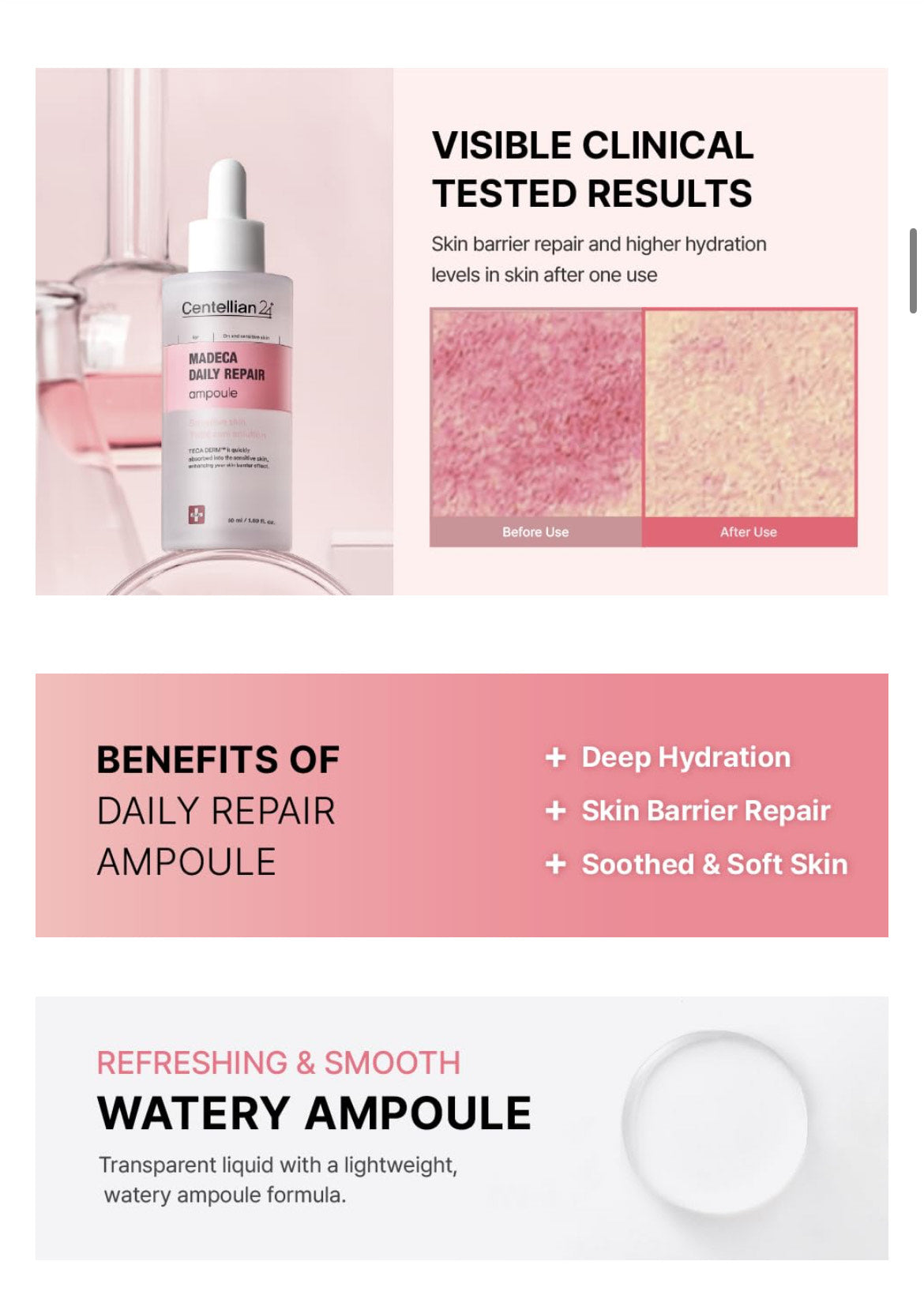 Centellian 24 Madeca Daily Repair Ampoule (Daily Soothing, 1.69fl oz) - Soothing & Hydrating Facial Serum for Sensitive Skin, Skin Barrier Repair & Fast Absorption, Korean Skin Care