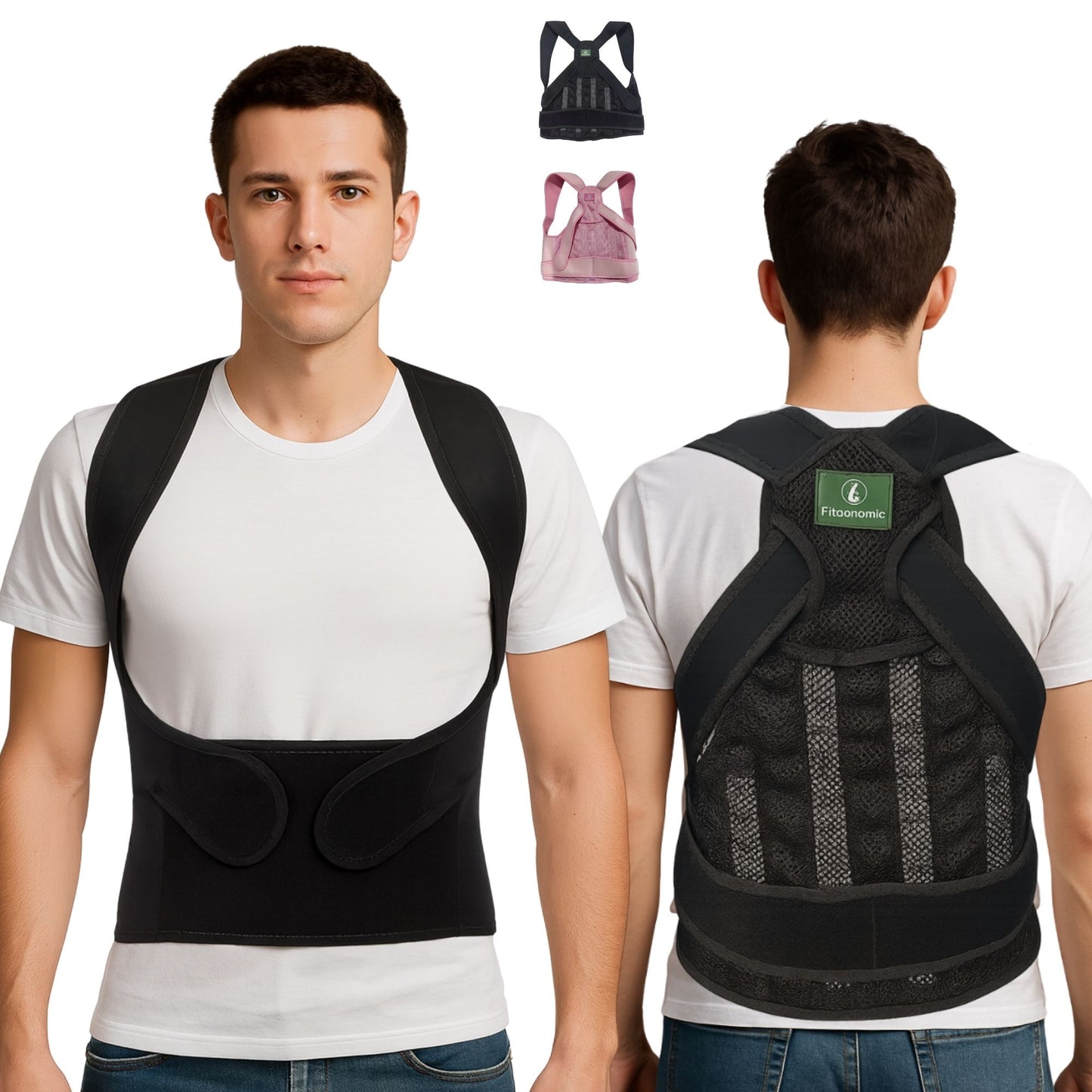 Fitgonomic Posture Corrector For Back Support, Adjustable Full Back Brace for Men & Women, Upper and Lower Back Pain Relief