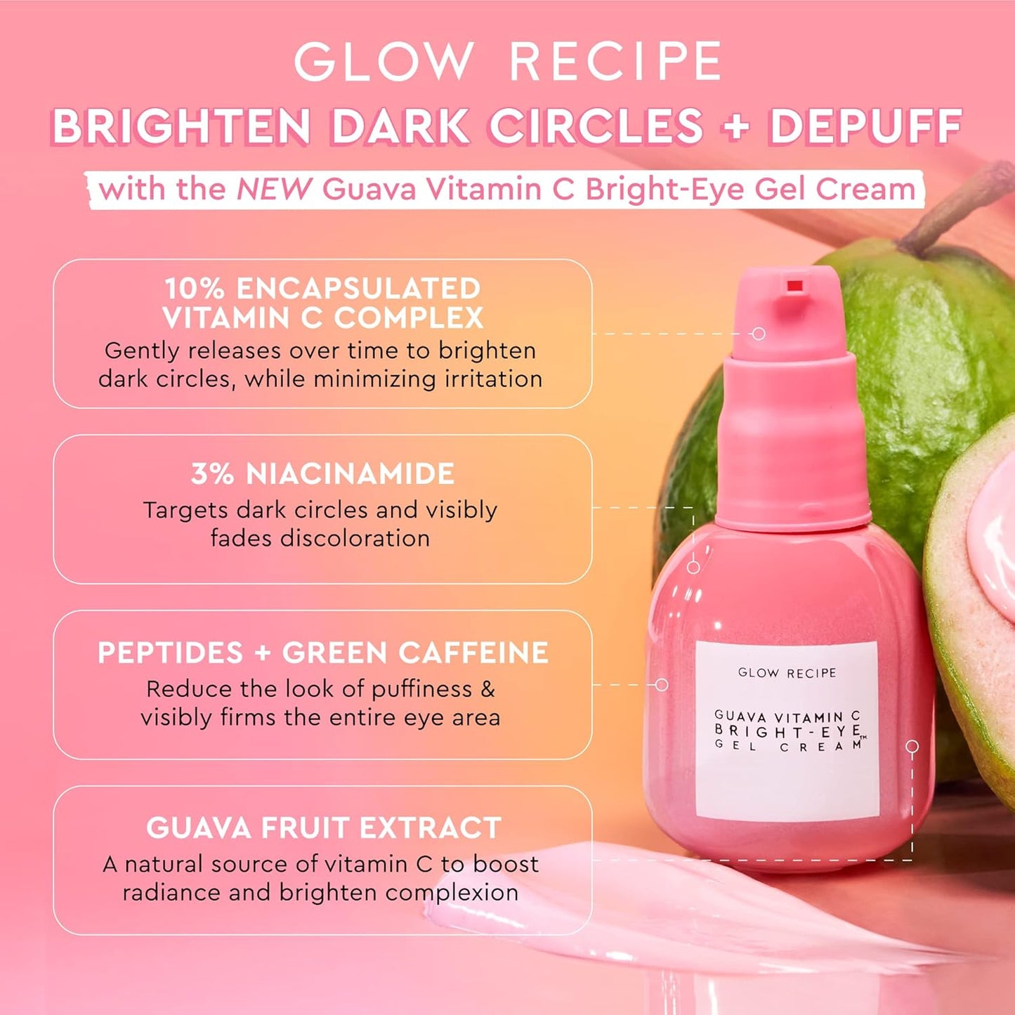 Glow Recipe Guava Vitamin C Brightening Eye Cream - Hydrating Under Eye Cream with Niacinamide, Peptides & Caffeine - Firming & Illuminating Dark Circles Under Eye Treatment for Puffiness (15ml)